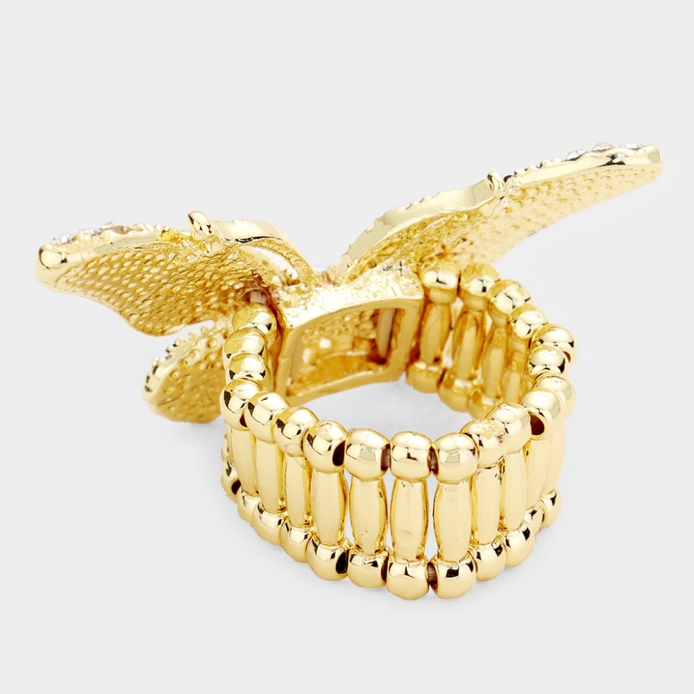 Purple Yellow Butterfly Ring Rhinestones Crystal Cute Finger Statement Accessory - Picture 2 of 3